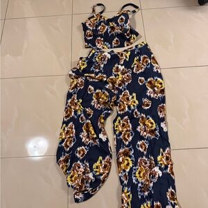 Band of Gypsies Navy Floral Two-Piece Jumpsuit Set